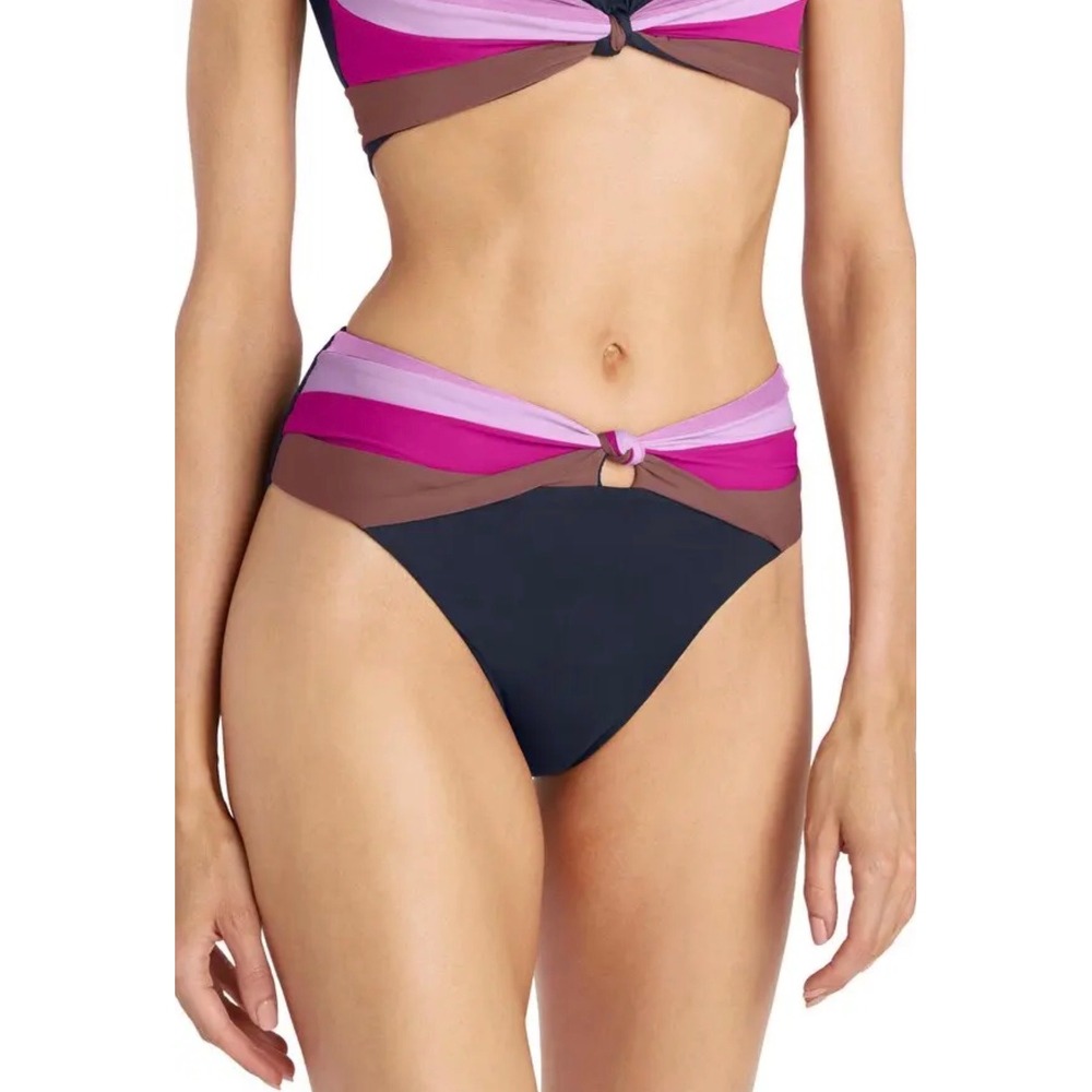 Robin Piccone Navy Blue Billie High Waist Knotted Bikini Bottom 215169 Small